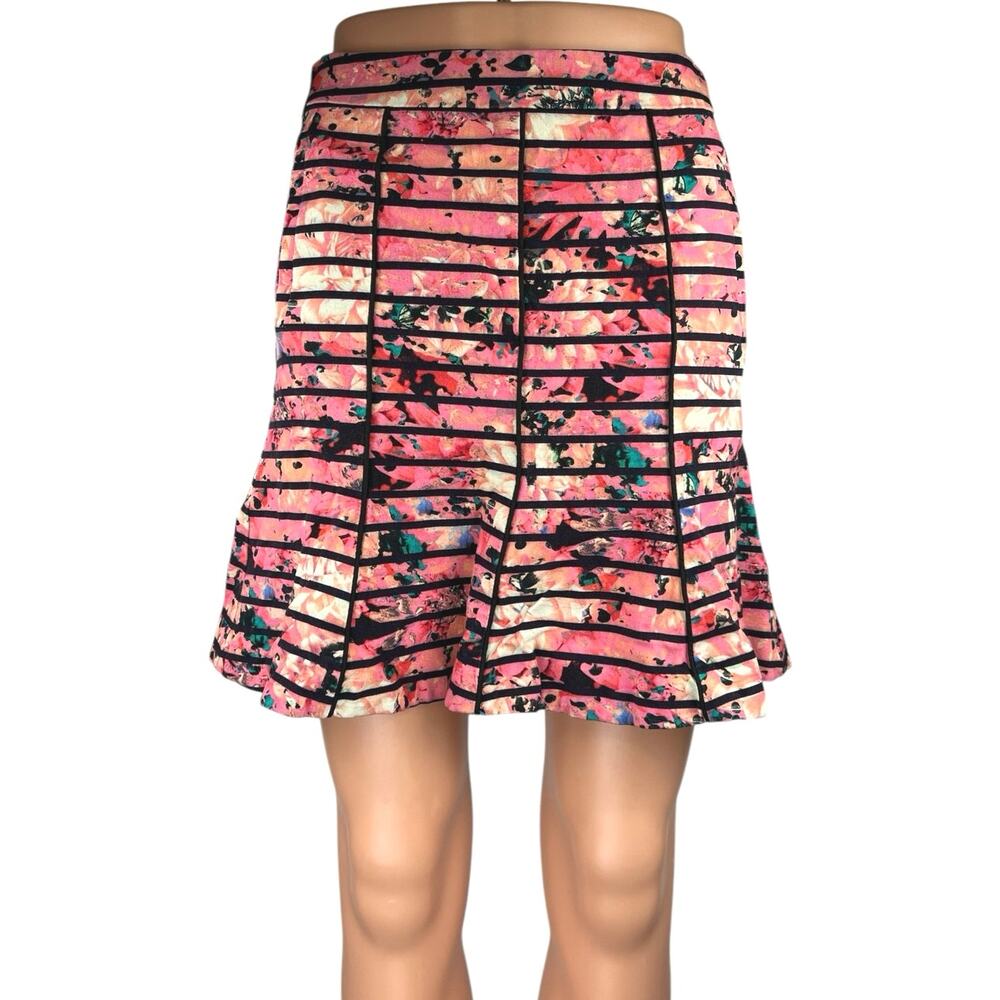 Banana Republic Bella Pink Striped Floral Mini A-Line Trumpet Flared Skirt Sz S